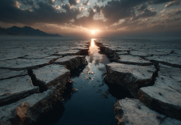 sierradelda2175_A_digital_art_scene_of_a_vast_cracked_desert_dr_b82213a8-f68f-4cf4-ae34-6eb59e08c575 الردع الجيولوجي في الشرق الأوسط