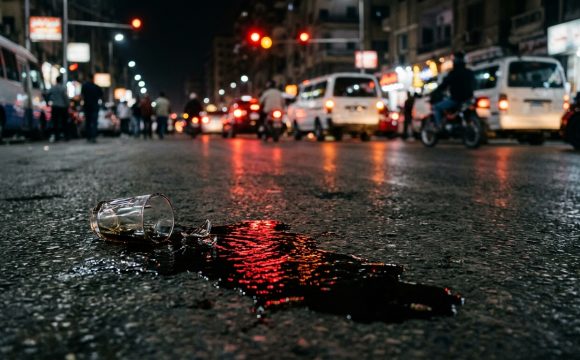 Spilled_tea_on_asphalt_reflection_202607031247 كوب شاي بطعم الدم