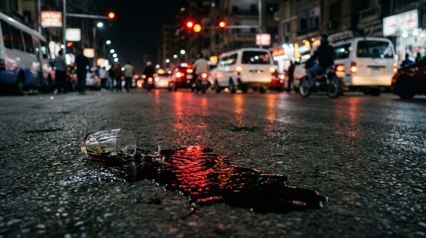 Spilled_tea_on_asphalt_reflection_202607031247 كوب شاي بطعم الدم